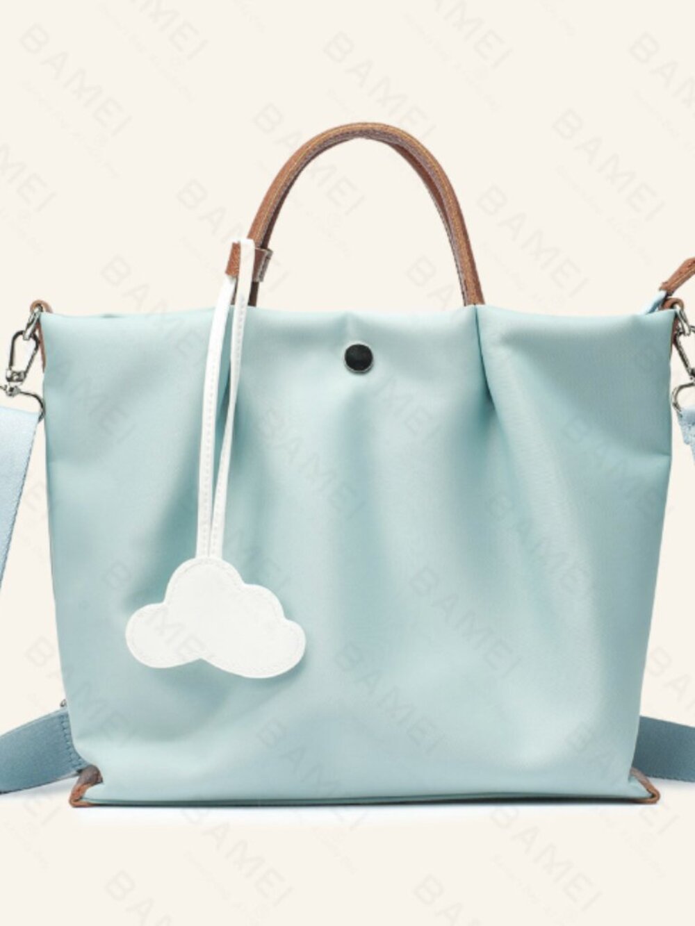 ☁️ The Dreamy BAMEI Nylon Tote with Cloud Charm in Light blue - Brand New
